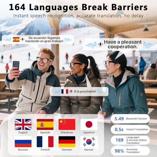 AI Translation Smart Glasses with Chat GPT for Men and Women - Real-time Translator 164 Languages, Music Playback & Hands-Free Calls for Daily Use, Travel - Image 3
