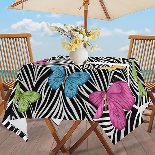 QsirBC Animal Print Butterfly Outdoor Tablecloth with Umbrella Hole and Zipper Wrinkle-Free Stain Resistant Washable Square Tablecloth for Patio Garden Picnic Camping 60 X 60 Inch