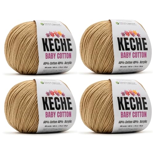 Image of Keche Cotton Yarn, 60% Cotton 40% Acrylic Yarn, Soft Cotton Yarn for Crochet and Knitting, Amigurumi Yarn 4 Skeins /Balls [1.76 Oz (50g) / 180 Yrds (165m)] x 4 - Cappuccino