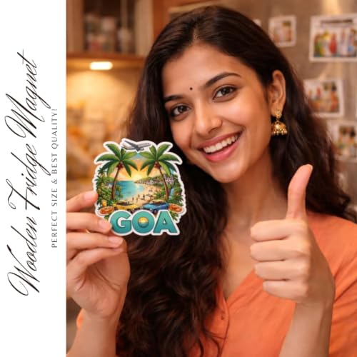 Image of GOA Theme Souvenir Wooden Fridge Magnet for Refrigerator - Printed Fridge Magnet for Kitchen & Fridge Decor | Perfect Souvenir Gift | Fridge Decoration | Size 3x3 Inches | Pack of 1 (Goa)