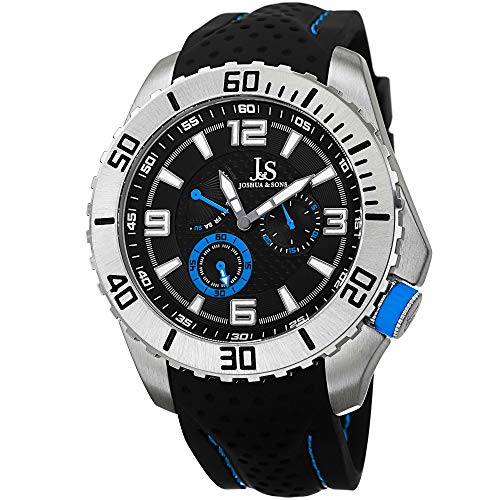 J&S JOSHUA & SONS Men's Multifunction Watch - 3 Subdials with Luminescent Hands On a Textured Perforated Silicone Strap - JS53