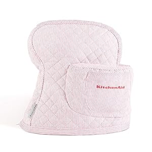 KITCHENAID Fitted Tilt-Head Ticking Stripe Stand Mixer Cover with Storage Pocket, Quilted 100% Cotton, Hibiscus Pink, 14.4"x18"x10" KITCHENAID Fitted Tilt Head Ticking Stripe Stand Mixer Cover with Storage Pocket Quilted 100 Cotton Hibiscus Pink 144x18x10