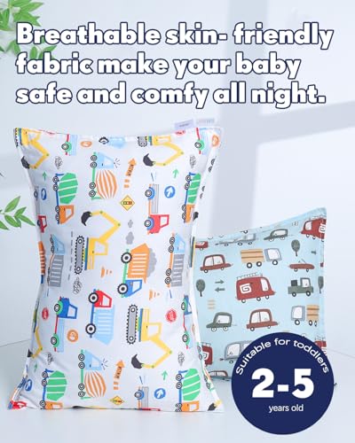 Image of ALVABABY Toddler Pillowcases 2 Pack Cotton Kids Pillow Cover Fit 13 inchx 18 inch or 14 inchx20 inch Envelope for Girl Boy Travel