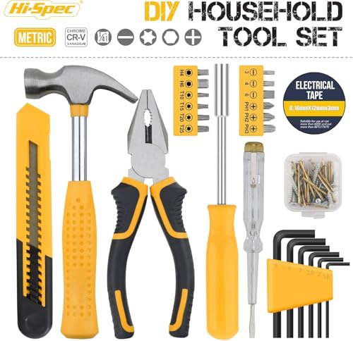Image of Hi-Spec 25-Piece Small Tool Kit with Knife and Hex Key Included: Basic Essential Tool Set for Home, Office, and College