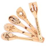 Keast 5Pcs Bamboo Spatula Spoon Set, The Nightmare and Christmas Nonstick Spatulas and Spoons Kitchen Christmas Decoration, Wood Kitchen Utensil Set Valentine's Day Gift Christmas Gift