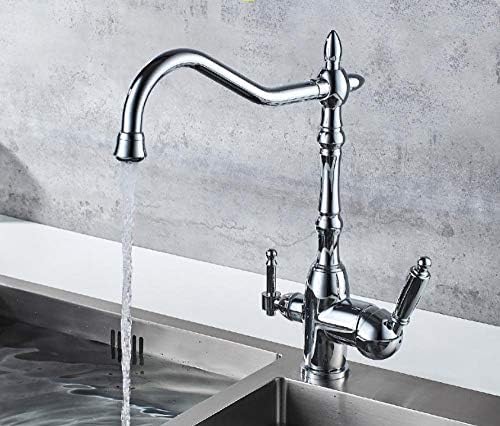Robinet mitigeur de cuisine pour évier îlot central style moderne chrome et or编
