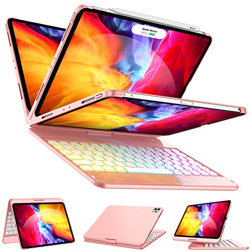 Up To 50% OFF Keyboard Case for iPad Pro 11 inch 2021 (3rd Generation), 360 Rotate - 17 Color Backlit - Pencil Holder - Smart Folio Keyboard Cover for iPad Pro 11 inch 3rd/2nd/1st Gen, Rose Gold