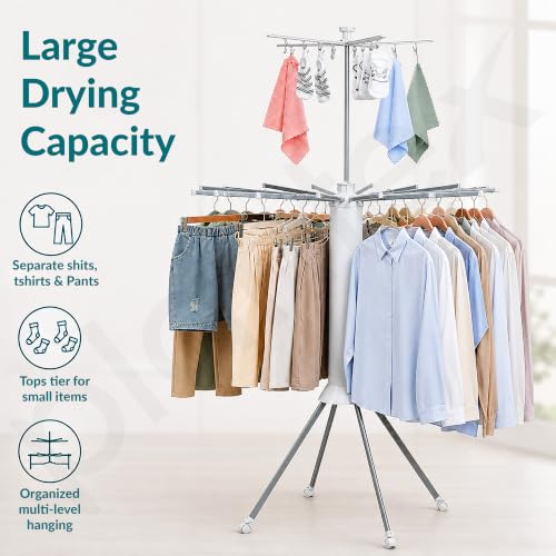 Image of Plantex Cloth Stand for Home /Foldable Rotating Cloth Drying Rack /360 Cloth Stand with Lockable Wheel /Indoor & Outdoor Cloth Hanger - Pack of 1 (White)