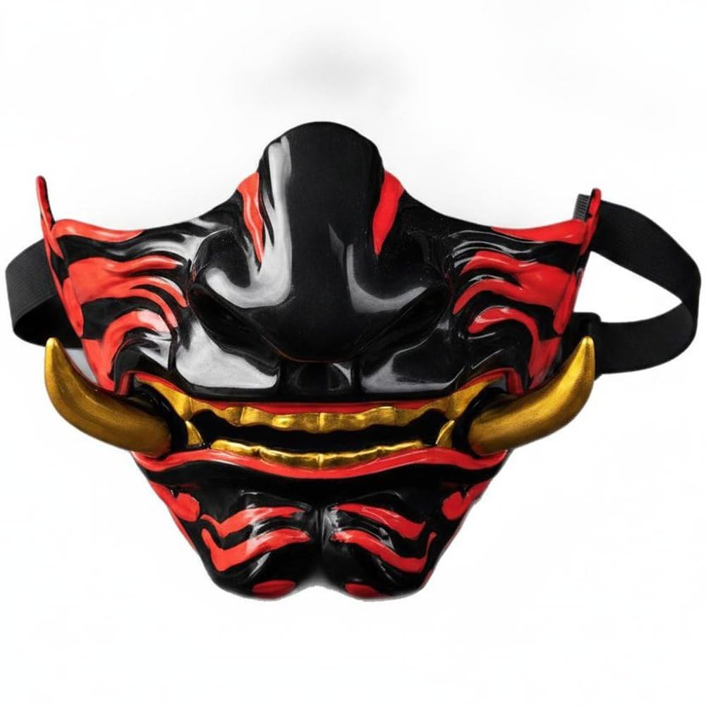 Sslvya Japanese Samurai Half Face Mask Scary Hannya Oni Cosplay Mask for Halloween Party Cosplay Props