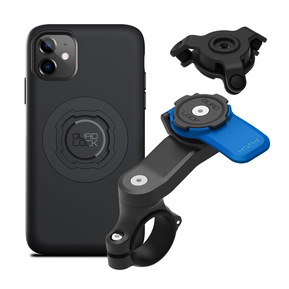 Quad Lock Motorcycle Handlebar Mount Kit with Vibration Dampener and MAG Phone Case for iPhone 11