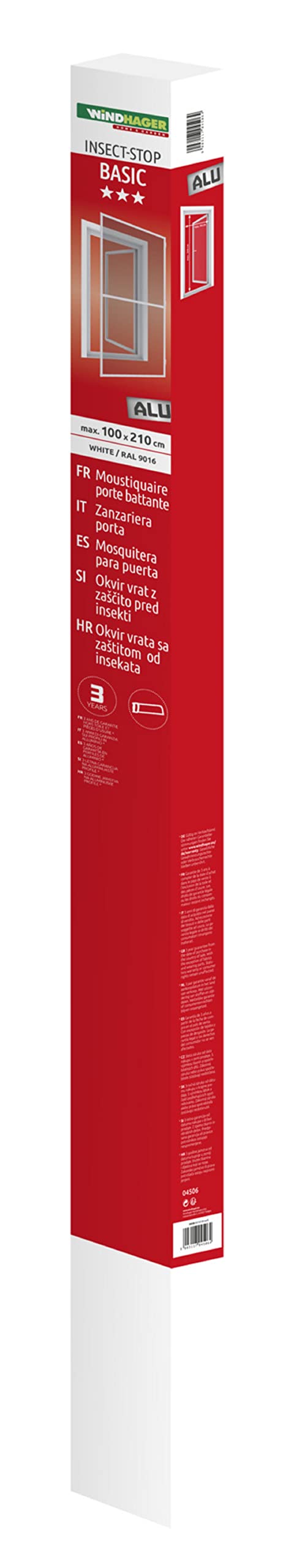 Windhager Moskitiera podstawowa, drzwi ramowe, rama napinająca, moskitiera na drzwi, zestaw do samodzielnego montażu, 100 x 210 cm, kolor biały, 04506