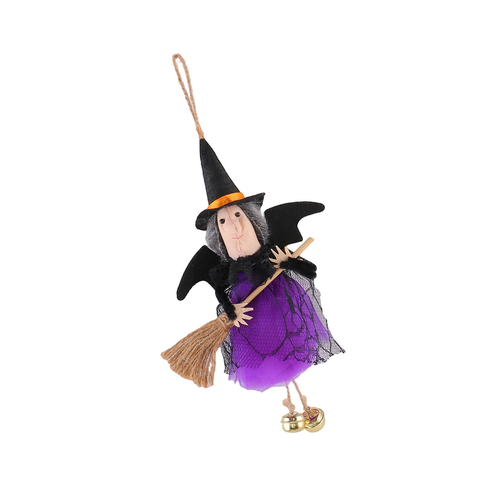 ZEPFJHE Halloween Witch Broom Ornament with Gentle Cotton Materials and Delicate Bells Hanging Decoration Witches Brush Wall Hanging