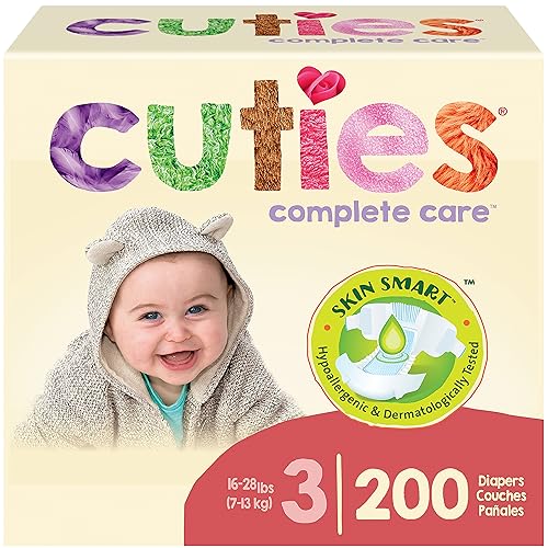 Image of Cuties | Skin Smart, Absorbent & Hypoallergenic Diapers with Flexible & Secure Tabs | Bulk Case | Size 3 | 200 Count