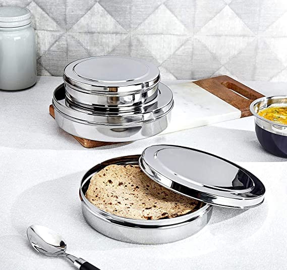 NEXT Stainless Steel Box for Kitchen Chapati Chocolate Dabba Flat | Slim and Sleek Canisters| Puri Dabba Set of 3 Pcs Sleek Large Size (700ml, 900ml, 1200ml) (B09VCHQBFQ) Amazon Price History, Amazon Price Tracker