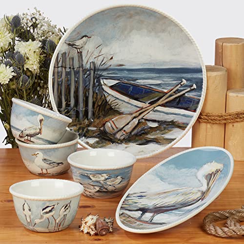 Shorebirds 12.5" Round Ceramic Serving Platter – Coastal Rowboat Scene with Hand-Painted Watercolor Art – Dishwasher & Microwave Safe – Decorative Coastal Dinnerware for Entertaining or Display - Image 4