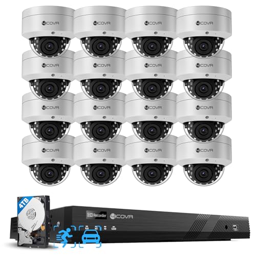 Image of 4COVR 4K 16 Channel PoE Security Camera System for Business, 16x 8MP IK10 Vandal-Proof IP67 Dome Commercial IP Camera, Remote Access, UHD NVR 4TB, Human Vehicle Detection, 24 /7 Recording, LY54AX8M1616