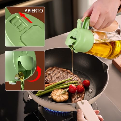 YARRAMATE Pulverizador de Aceite para Cocinar, Botella Dispensadora de Aceite de Oliva 2 en 1 para Cocina, Botella de Aceite de Vidrio de 16 oz/470 ml para Freidora de Aire, Barbacoa (Verde) - imagen 7