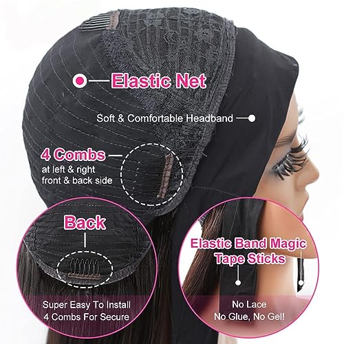 Image of Celiarita Headband Wig Human Hair Kinky Curly 24 inch None Lace Front Wig Human Hair Machine Made Wigs Glueless Curly Hair Headband Half Wigs for Black Women Natural Color