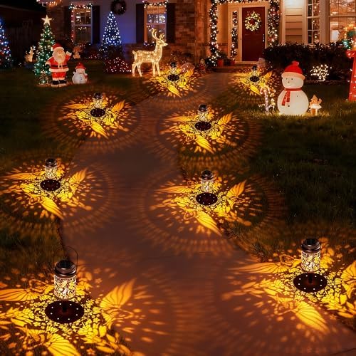 Cooo 6 Pack Solar Pathway Lights & Solar Lanterns Outdoor Waterproof Landscape Path Lights Christmas Lights Gifts for Women Mom Grandma for Garden Yard Patio Backyard Decor- Rose Gold Hummingbird
