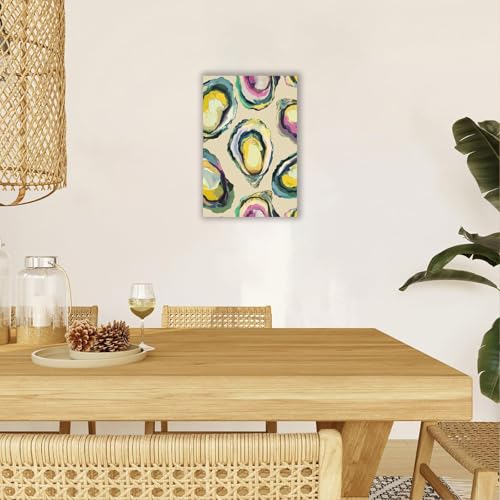 Image of Abstract Coastal Oyster Shell Poster Colorful Beachy Shell Canvas Wall Art Funny Summer Seaside Shell Aesthetic Prints Painting For Home Living Room Kitchen Restaurant Wall Decor 8x12in Framed
