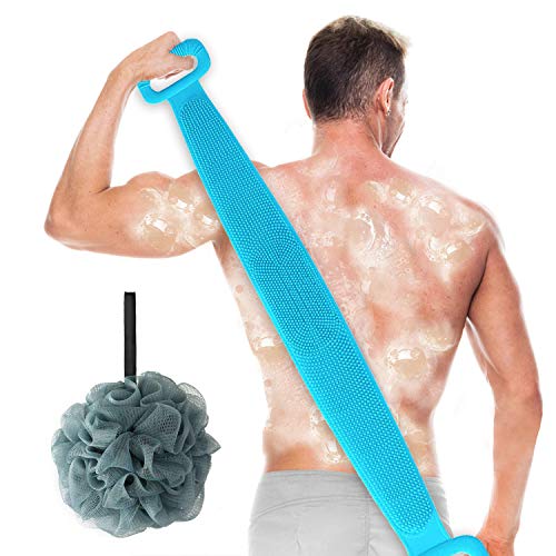 OurTop Brosse de Bain Silicone, Brosse dos douche à double face et Bain douche éponge Brosse pour le bain en silicone, Massage Du Corps Nettoyage En Profondeur Cover