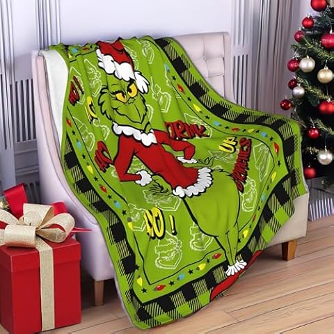 Christmas Blanket Soft Cozy Throw Blanket Green Cartoon Fleece Blanket for Sofa Chair Bed Living Room Funny Christmas Decoration and Blanket Gift All Season 50"x40" Cover