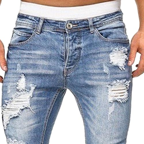 Men's Slim Fit Stretch Jeans Destroyed Ripped Skinny Side Striped Denim Pants3