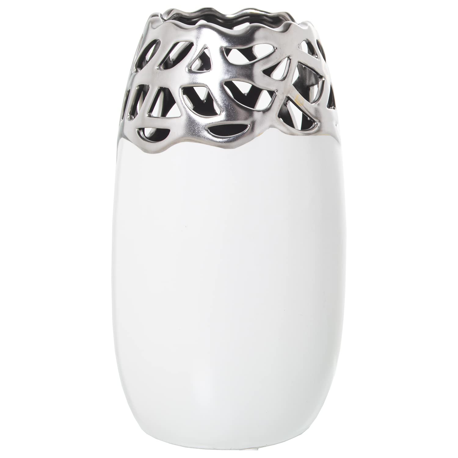 Vase en céramique de table DRW blanc et argenté haut de gamme 29 cm