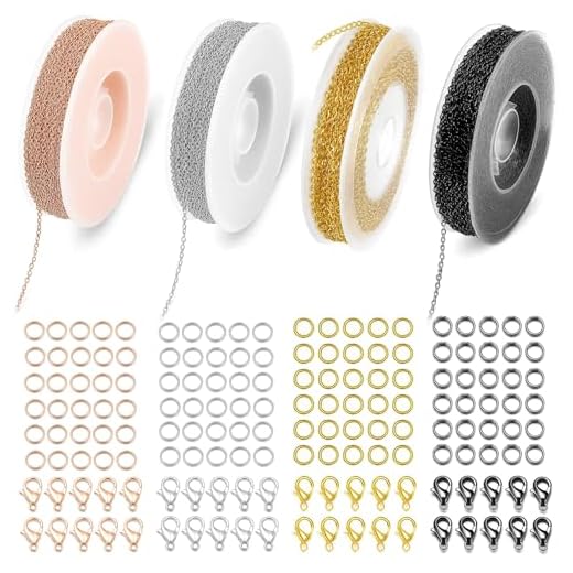CJAPGJW Ketten Selber Machen Set, Schmuckherstellung Zubehör mit 4 Gliederkette Silber, DIY Schmuckherstellung für Halsketten und Armbänder, 3m Gliederkette in 4 Farben