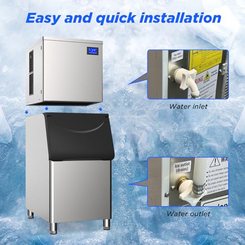 Image of Commercial Ice Maker Machine 576 Lbs /24H with 400LBS Large Storage Bin Ice Ready in Air Cooled Clear Cube Ice for Bar Business Cafe ETL NSF(576 Lb /)