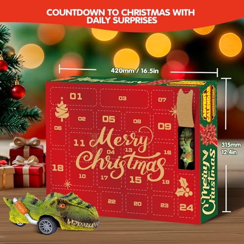 Quanquer Dinosaur Cars Advent Calendar 2025 for Kid Boy - 24 Days Christmas Monster Truck Toy Countdown Calendar Gift for Kids - Surprise Dino Advent Calendar Car for Boys 3-8 Year Old - Image 2