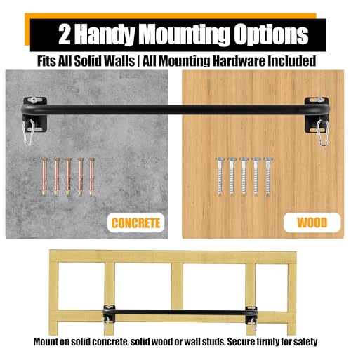 Image of Wall Mounted Doorway Pull Up Bar, Carbon Steel Chin Up Bar and Pull Up Bar with Reinforced Steel Plate Support for Joists and Wall Studs, Strength Training Workouts