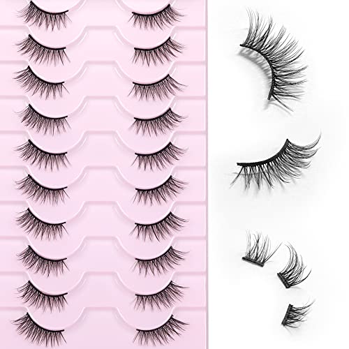 False Eyelashes Natural Look Corner Lashes Half Eyelashes Short Wispy Accent Lashes 3D Fluffy Lash Strip Pack 10 Pairs Fake Eyelashes by Goddvenus