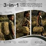 3-in-1 Tactical Duffle Bag Backpack for Men & Women Gym Bags 45L Military Sports Duffel Bag with Shoe Compartment & Wet Pocket Mens Weekender Overnight Bag for Traveling Workout, Brown