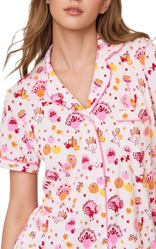 Image of Womens Pajamas Set Button Down 2 Piece Cute Monkey Bunny Y2k Preppy Heart Pjs Sets Lounge Comfy Sleepwear