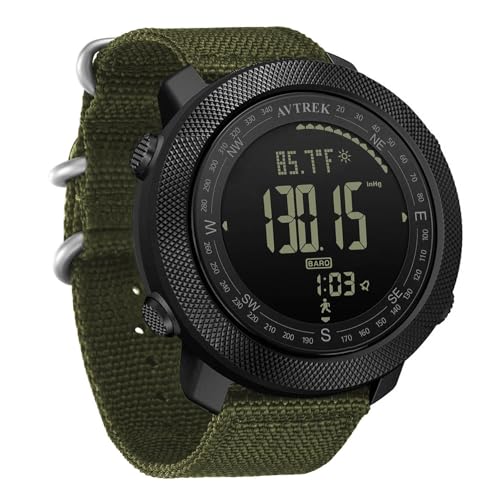 AVTREK Digitale Militär Uhr für Herren,Sportuhr mit Kompass Temperatur Schrittzähler Sport Taktische Überlebensuhren mit Hintergrundbeleuchtung Alarm (grün)