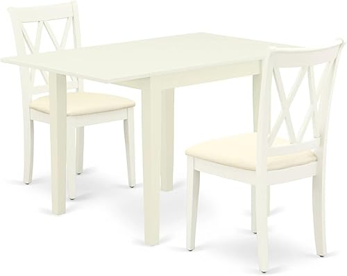 East West Furniture NDCL3-LWH-C - Juego de mesa de comedor de 3 piezas contiene una mesa de cocina rectangular con gotas y 2 sillas de comedor Lino