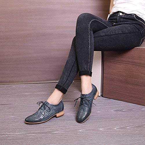 Mona flying Women's Leather Perforated Lace-up Oxfords Brogue Wingtip Derby Saddle Shoes for Girls ladis Women - Image 4