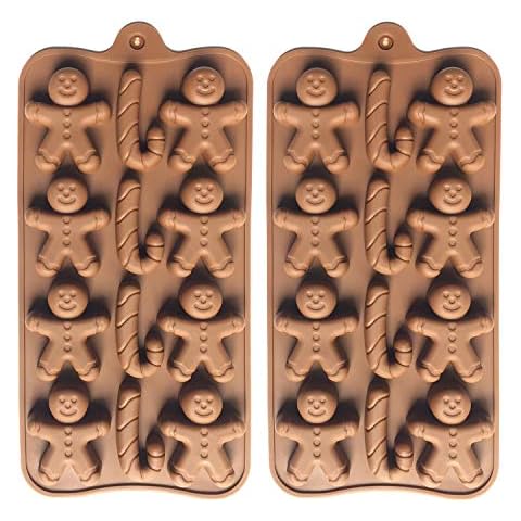 2pcs Christmas Silicone Molds for Baking Jelly Soap, Candy Cane, Gingerbread Men Chocolate Candy Mold (2 Shapes) Cover