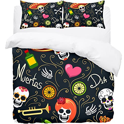 Housse de couette crâne floral lit double parure de lit originale imprimée
