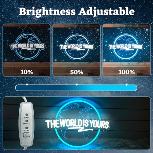 Image of The World Is Yours Neon Sign Carved Planet The World Is Yours LED Signs for Wall Decor Neon Lights for Bedroom Classroom Man Cave Game Room Birthday Cristmas Gifts for Friends Lover
