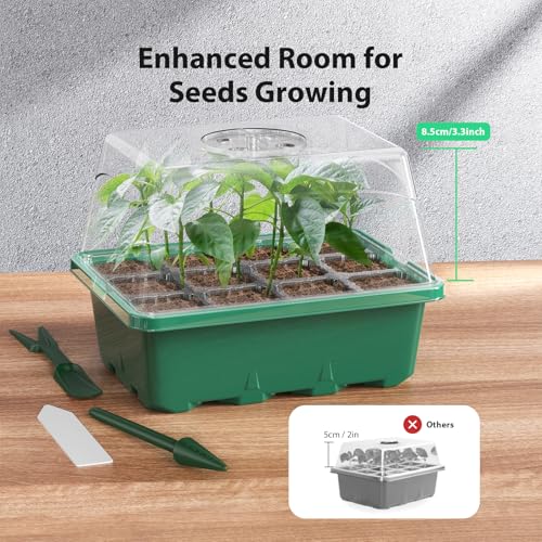 Image of Seed Starter Tray, 10PCS Seed Starter Kit, Seedling Starter Trays with Heightened Lids for Seed Staring, Indoor Gardening Plant Germination Trays (12 Cells per Tray) Green