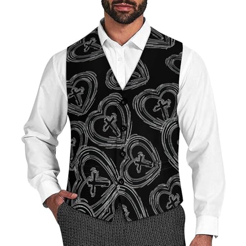 Crosss In Heart Christian Men's Suit Vests Business Formal Dress V-Neck Waistcoat Tops with 2 Pockets