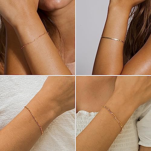 Image of DEARMAY Gold Bracelets for Women Waterproof Stackable Dainty 14K Gold Plated Rope Cuban Snake Paperclip Figaro Link Chain Pack Bracelet Adjustable Non Tarnish Fashion Accessories Jewelry Sets Gifts for Womens Mom