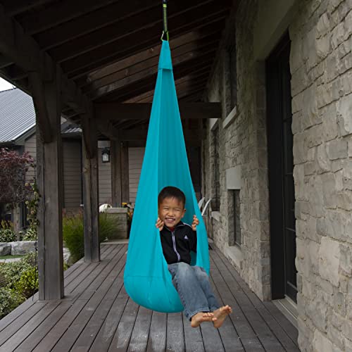 Image of Vivere Cacoon Saucer for Kids - Durable Polyester Fabric, Anodized Aluminum Ring, Built-in Cushion, Easy Setup & Storage - Comfortable Hanging Pod for Children 10 & Under (Candy Floss)