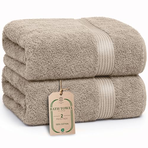 HomeBurg Luxe 2-Piece Bath Towel Set Large Soft Cotton Towels Absorbent Durable & Skin-Friendly Machine Washable 27 x 54 in (Sand)