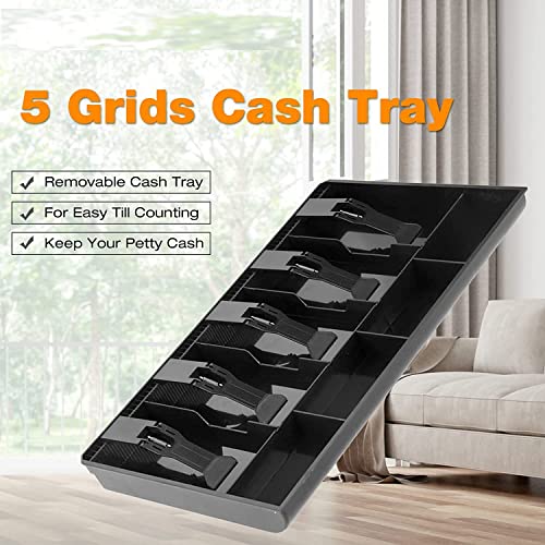 Image of Crevizon Cash & Coin Trey Metal Cash Drawer organizer tray5 Bills 4 Coins for Petty Cash Money Storage Box -Black