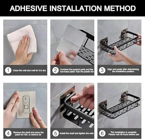 Image of TEKCOOL Self Adhesive Bathroom Shelf for Wall, Wall Mounted Bathroom Shelves Without Drilling, Aluminum Bathroom Organizer Rack for Bathroom Accessories Storage Organiser Stand (1 PCS, Black)'