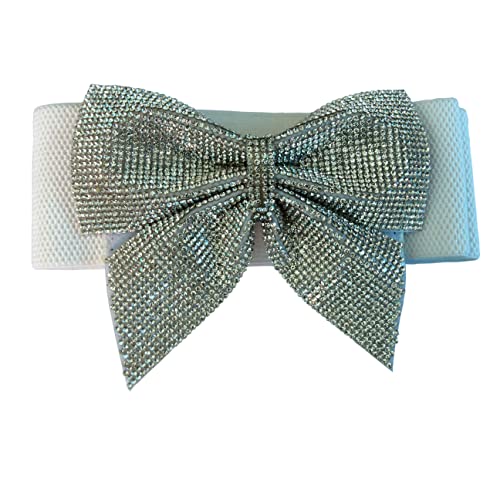 Aoyebome Bling Stretchy Belts For Women Elastic Wide Rhinestone Bow Waist Band For Dress Accessory (Waist Size:23-38", Beige) #TOP2