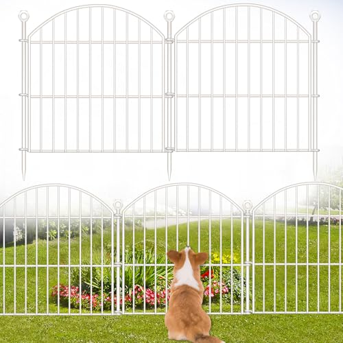 Decorative Garden Fence 24in (H) x20ft (L) 10 Pack No Dig Fence Animal Barrier for Dog Arched Flower Bed Edging Wire Border Panel Fencing for Yard Patio Outdoor Decor White